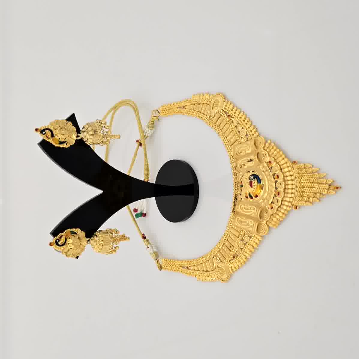 1 Gram Gold (Forming) Gold Tone Peacock Design Traditional Necklace Set with Earrings | Designer Antique Jewellery for Women
