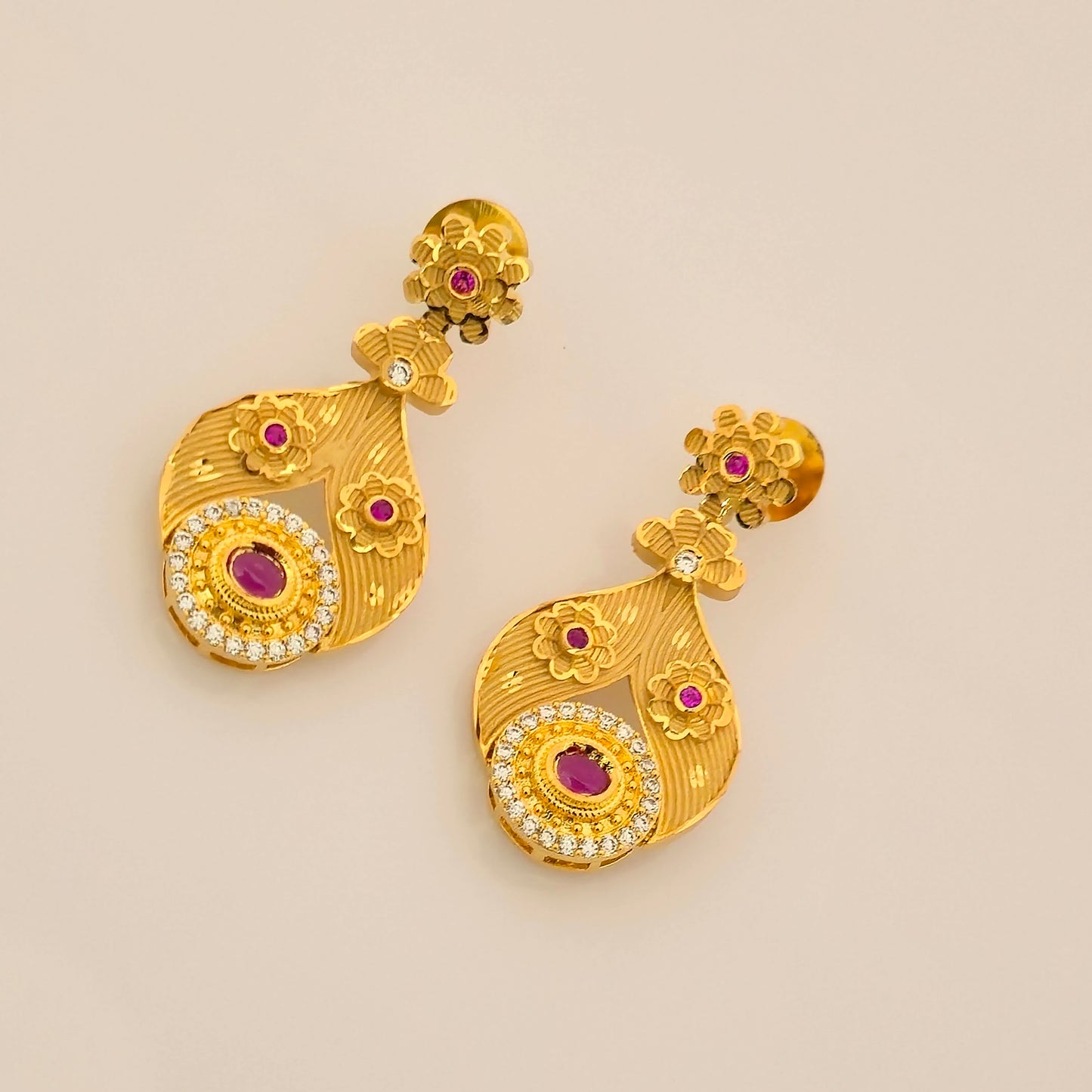 1.5 Gram Gold (Forming) Gold Tone Pink Stone AD/Zirconia Necklace Set | Designer Choker Necklace with Earrings for Women