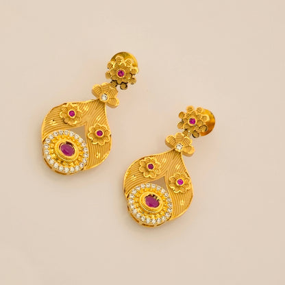 1.5 Gram Gold (Forming) Gold Tone Pink Stone AD/Zirconia Necklace Set | Designer Choker Necklace with Earrings for Women