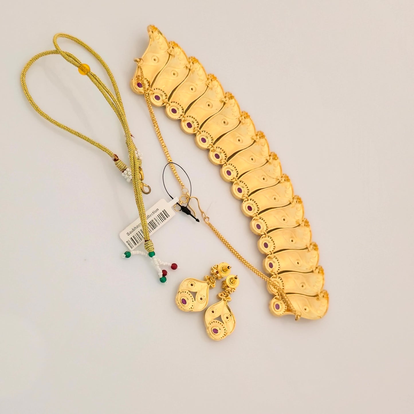 1.5 Gram Gold (Forming) Gold Tone Pink Stone AD/Zirconia Necklace Set | Designer Choker Necklace with Earrings for Women