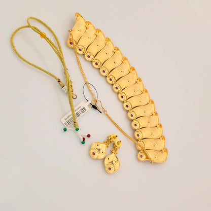 1.5 Gram Gold (Forming) Gold Tone Pink Stone AD/Zirconia Necklace Set | Designer Choker Necklace with Earrings for Women