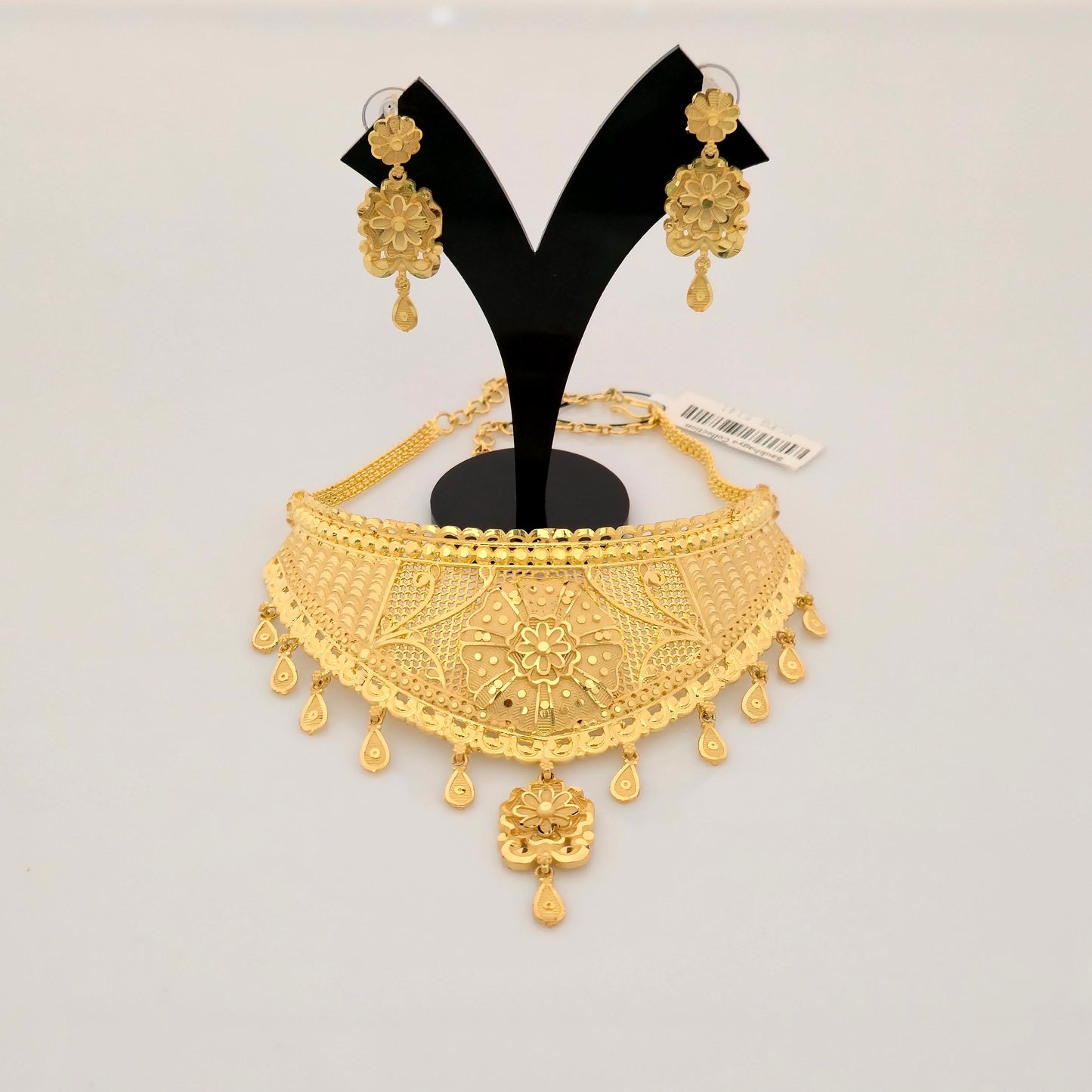 1 Gram Gold (Forming) Gold Tone Floral Antique Choker Necklace Set | Traditional Designer Necklace with Earrings for Women