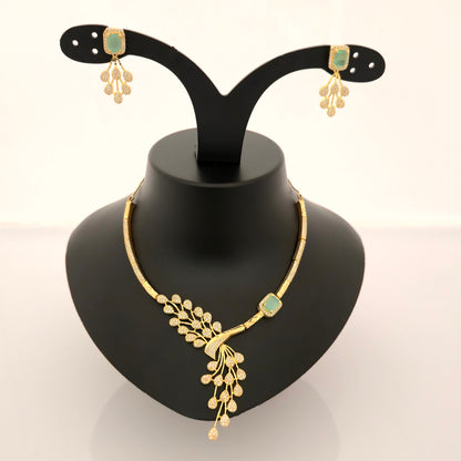 1.5 Gram Gold (Forming) Gold Tone Red Stone AD/Zirconia Necklace Set | Elegant Designer Leaf Style Necklace with Earrings for Women