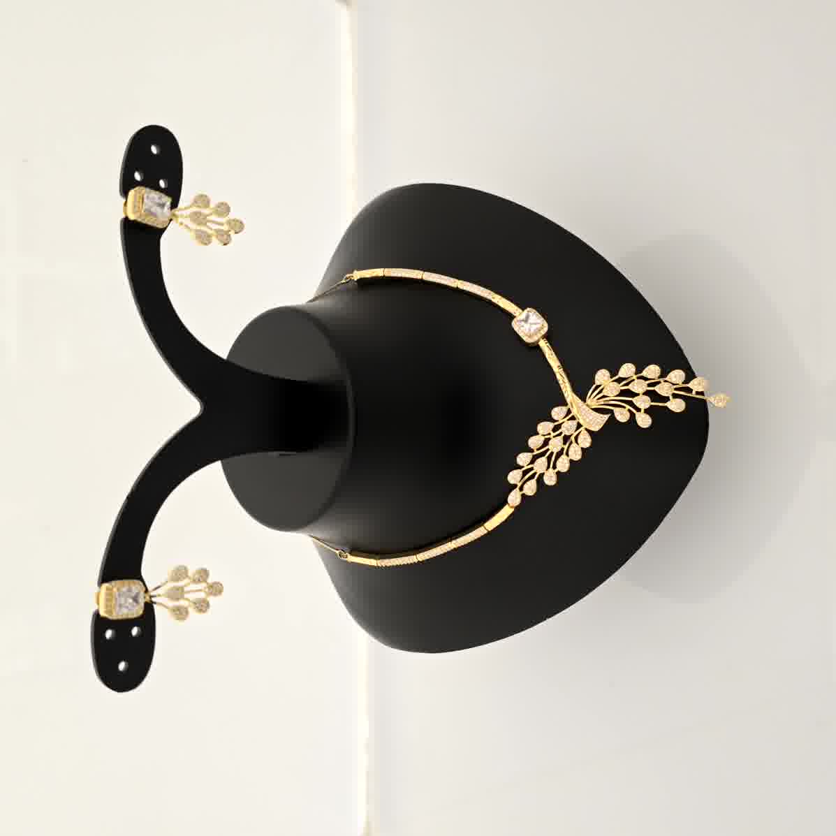 1.5 Gram Gold (Forming) Gold Tone Red Stone AD/Zirconia Necklace Set | Elegant Designer Leaf Style Necklace with Earrings for Women