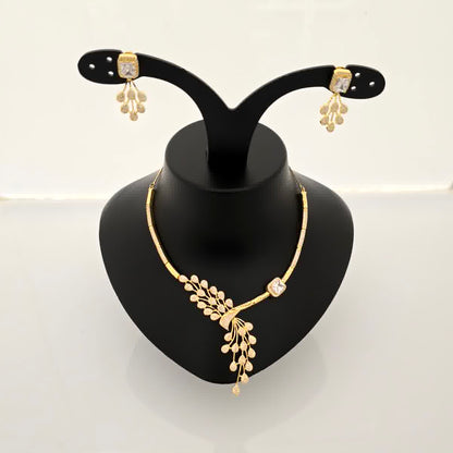 1.5 Gram Gold (Forming) Gold Tone Red Stone AD/Zirconia Necklace Set | Elegant Designer Leaf Style Necklace with Earrings for Women