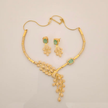 1.5 Gram Gold (Forming) Gold Tone Red Stone AD/Zirconia Necklace Set | Elegant Designer Leaf Style Necklace with Earrings for Women