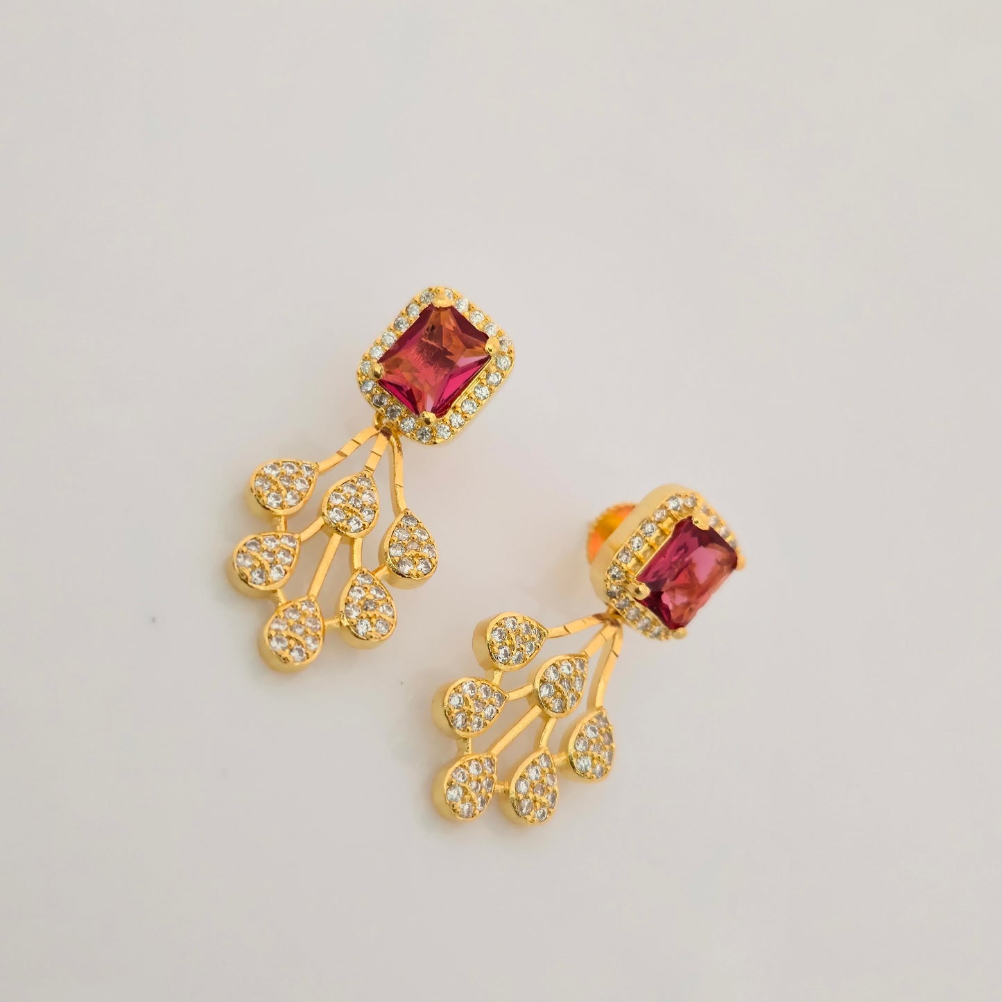 1.5 Gram Gold (Forming) Gold Tone Red Stone AD/Zirconia Necklace Set | Elegant Designer Leaf Style Necklace with Earrings for Women