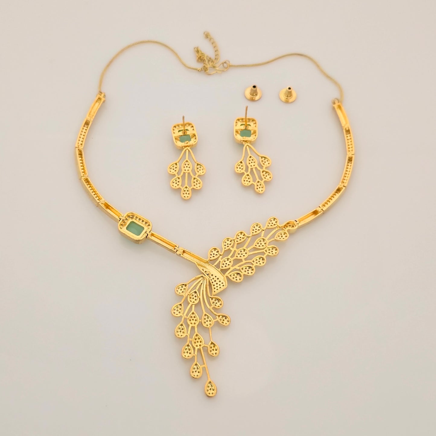 1.5 Gram Gold (Forming) Gold Tone Red Stone AD/Zirconia Necklace Set | Elegant Designer Leaf Style Necklace with Earrings for Women