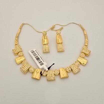 1.5 Gram Gold (Forming) Gold Tone Minimal Design Necklace Set | Elegant Geometric Necklace with Earrings for Women