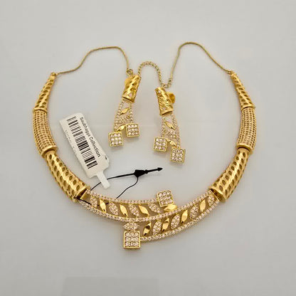 1.5 Gram Gold (Forming) Gold Tone White Stone AD/Zirconia Designer Necklace Set | Stylish Leaf Pattern Necklace with Earrings for Women