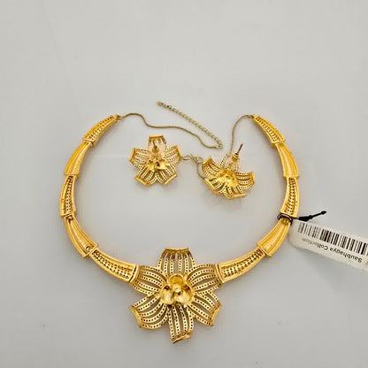 1.5 Gram Gold (Forming) Gold Tone White Stone AD/Zirconia Floral Necklace Set | Designer Flower Pendant Necklace with Earrings for Women