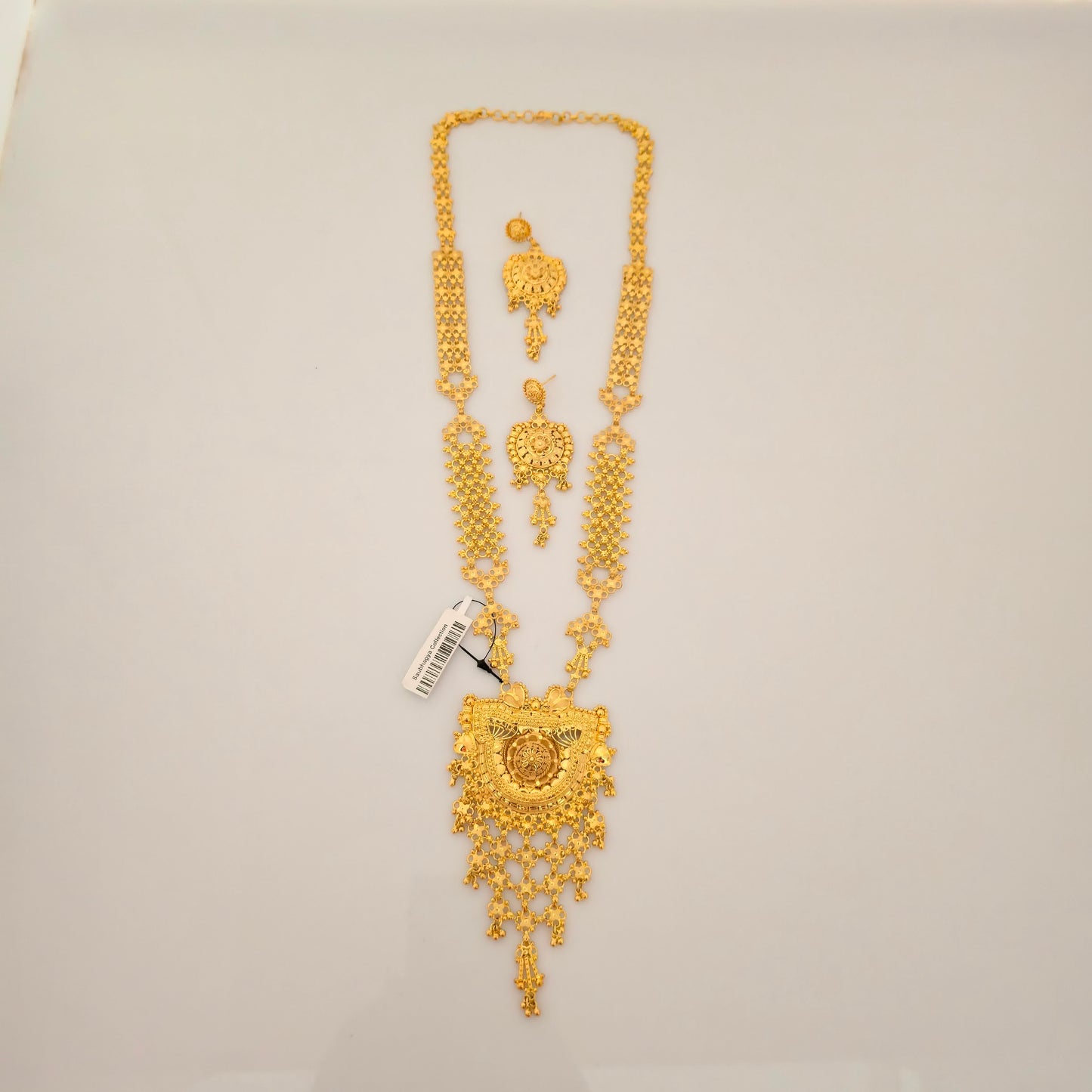 1 Gram Gold (Forming) Long Temple Necklace Set with Antique Pendant & Layered Chain | Bridal Haram Jewellery