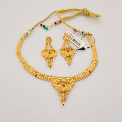 1 Gram Gold (Forming) Gold Tone Traditional Pendant Necklace Set with Earrings | Antique Designer Jewellery for Women