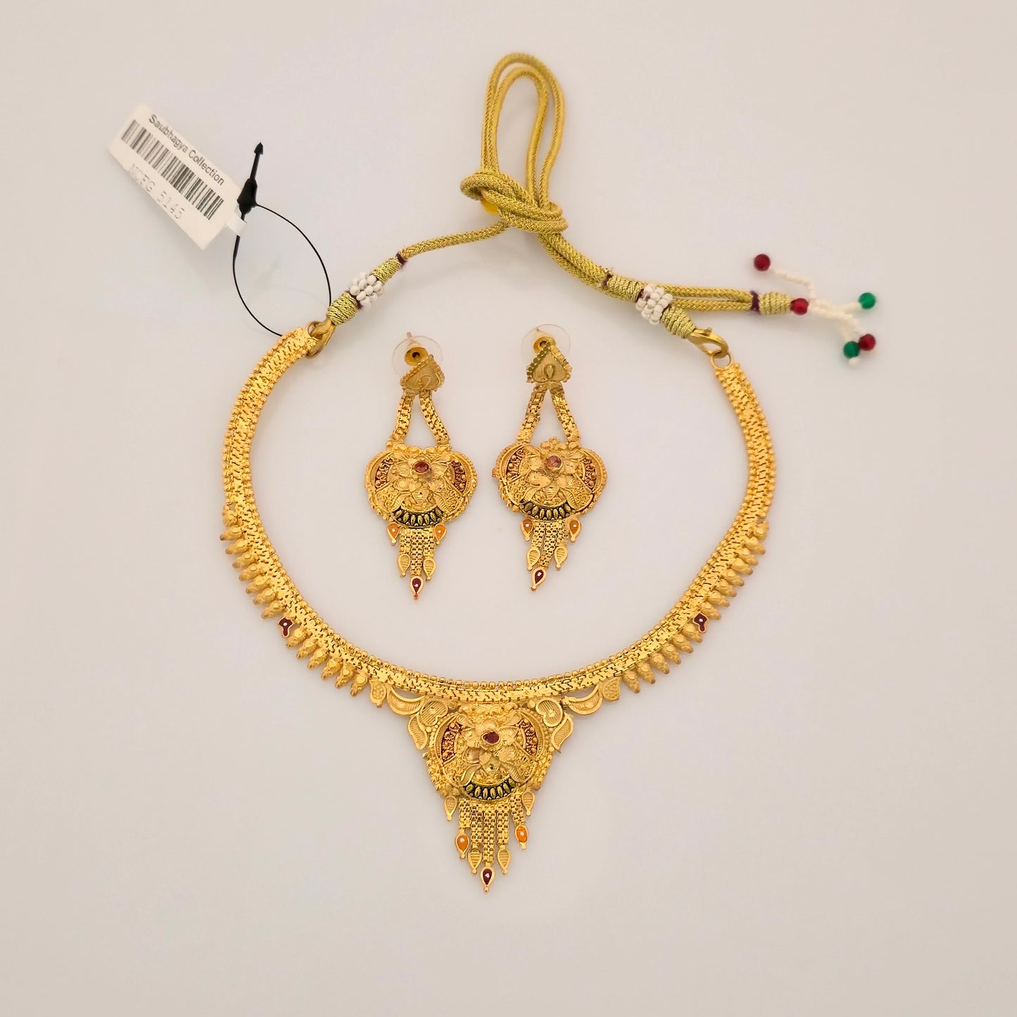 1 Gram Gold (Forming) Gold Tone Traditional Pendant Necklace Set with Earrings | Antique Designer Jewellery for Women
