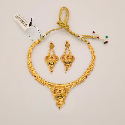 1 Gram Gold (Forming) Gold Tone Traditional Pendant Necklace Set with Earrings | Antique Designer Jewellery for Women