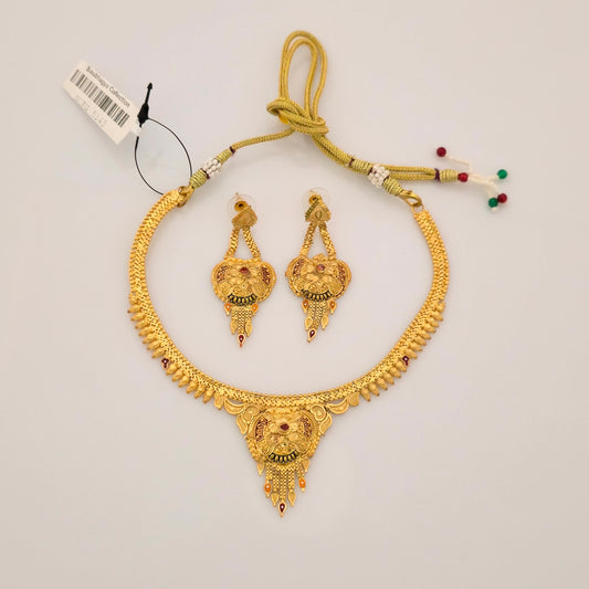 1 Gram Gold (Forming) Gold Tone Traditional Pendant Necklace Set with Earrings | Antique Designer Jewellery for Women
