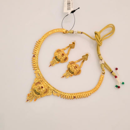 1 Gram Gold (Forming) Gold Tone Traditional Pendant Necklace Set with Earrings | Antique Designer Jewellery for Women