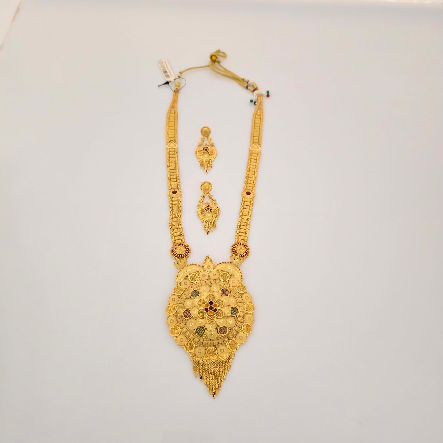 1 Gram Gold (Forming) Long Temple Necklace Set with Big Round Pendant & Earrings | Traditional Bridal Haram Jewellery