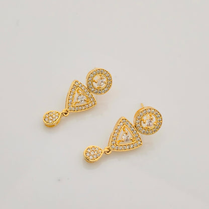 1.5 Gram Gold (Forming) Gold Tone White Stone AD/Zirconia Designer Necklace Set | Stylish Asymmetrical Necklace with Earrings for Women