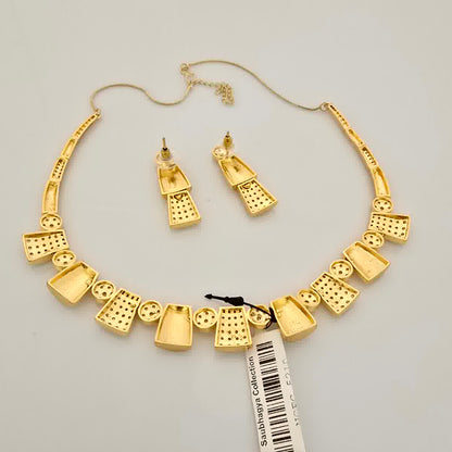 1.5 Gram Gold (Forming) Gold Tone Minimal Design Necklace Set | Elegant Geometric Necklace with Earrings for Women