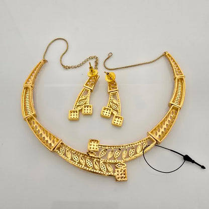 1.5 Gram Gold (Forming) Gold Tone White Stone AD/Zirconia Designer Necklace Set | Stylish Leaf Pattern Necklace with Earrings for Women