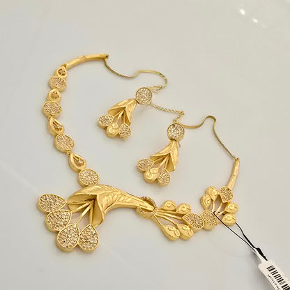 1.5 Gram Gold (Forming) Gold Tone White Stone AD/Zirconia Leaf Drop Necklace Set | Designer Floral Pendant Necklace with Earrings & Mangalsutra for Women