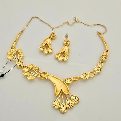 1.5 Gram Gold (Forming) Gold Tone White Stone AD/Zirconia Leaf Drop Necklace Set | Designer Floral Pendant Necklace with Earrings & Mangalsutra for Women