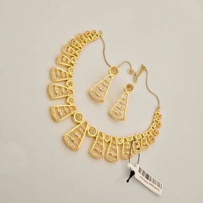 1.5 Gram Gold (Forming) Gold Tone White Stone AD/Zirconia Designer Fan Pattern Necklace Set | Elegant Drop Necklace with Earrings for Women