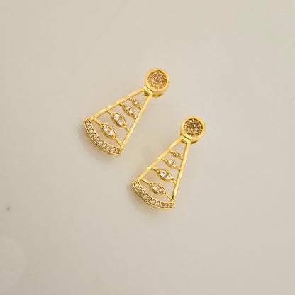 1.5 Gram Gold (Forming) Gold Tone White Stone AD/Zirconia Designer Fan Pattern Necklace Set | Elegant Drop Necklace with Earrings for Women