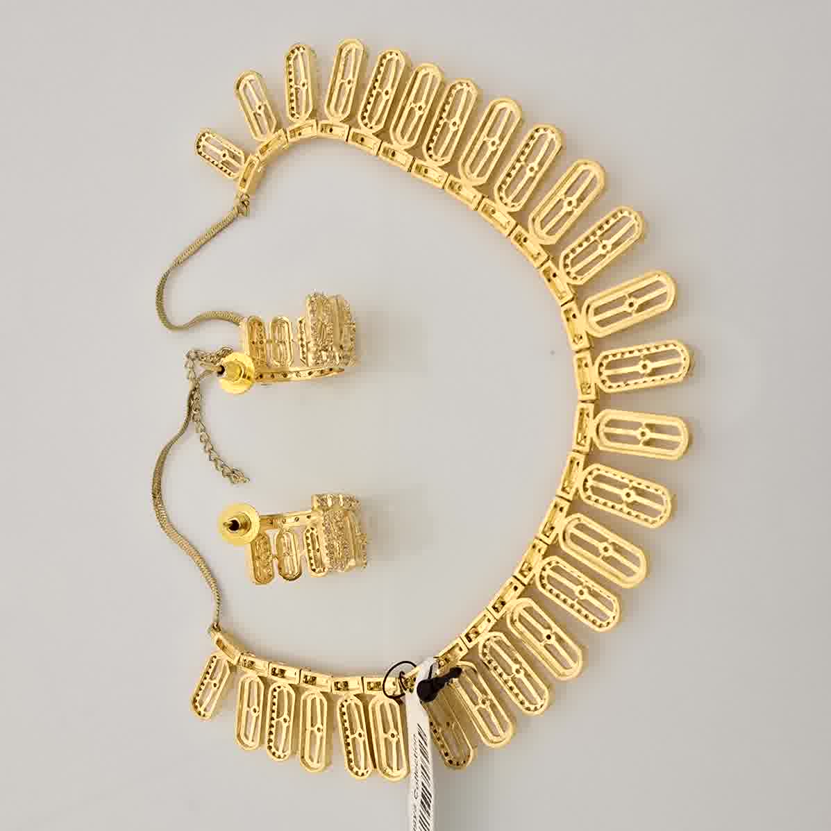 1.5 Gram Gold (Forming) Gold Tone White Stone AD/Zirconia Designer Link Pattern Necklace Set | Elegant Drop Style Necklace with Earrings for Women