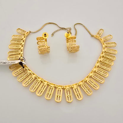1.5 Gram Gold (Forming) Gold Tone White Stone AD/Zirconia Designer Link Pattern Necklace Set | Elegant Drop Style Necklace with Earrings for Women