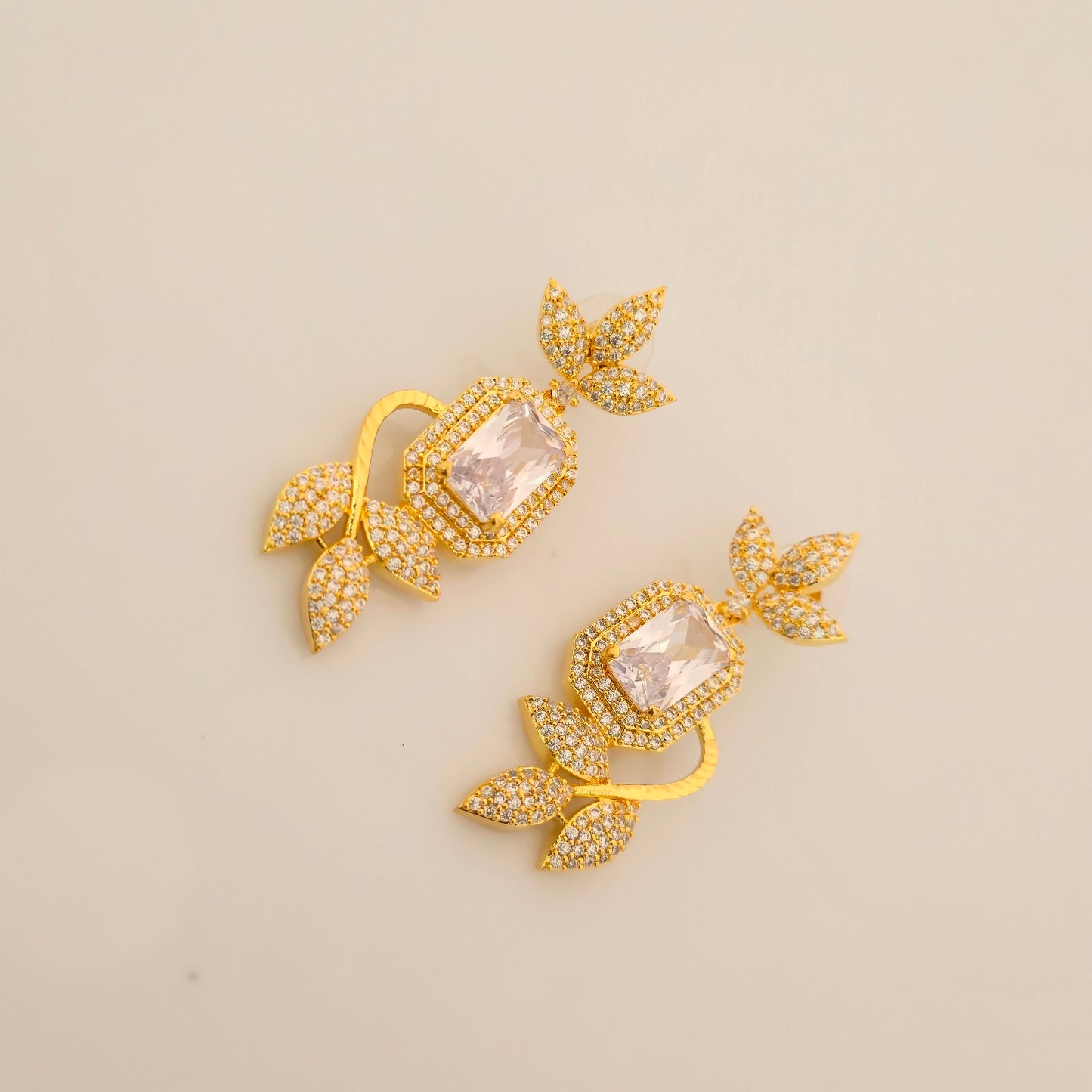 1.5 Gram Gold (Forming) Gold Tone Pink Stone AD/Zirconia Leaf Design Necklace Set | Elegant Designer Necklace with Earrings for Women