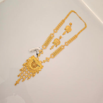 1 Gram Gold (Forming) Long Temple Necklace Set with Antique Pendant & Layered Chain | Bridal Haram Jewellery