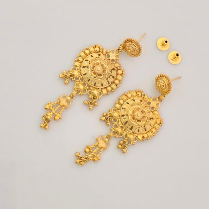 1 Gram Gold (Forming) Long Temple Necklace Set with Antique Pendant & Layered Chain | Bridal Haram Jewellery