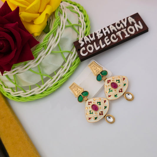 Antique Gold Tone Meenakari Necklace Set with Maroon Green Stones and Matching Earrings | Traditional Designer Jewellery for Women