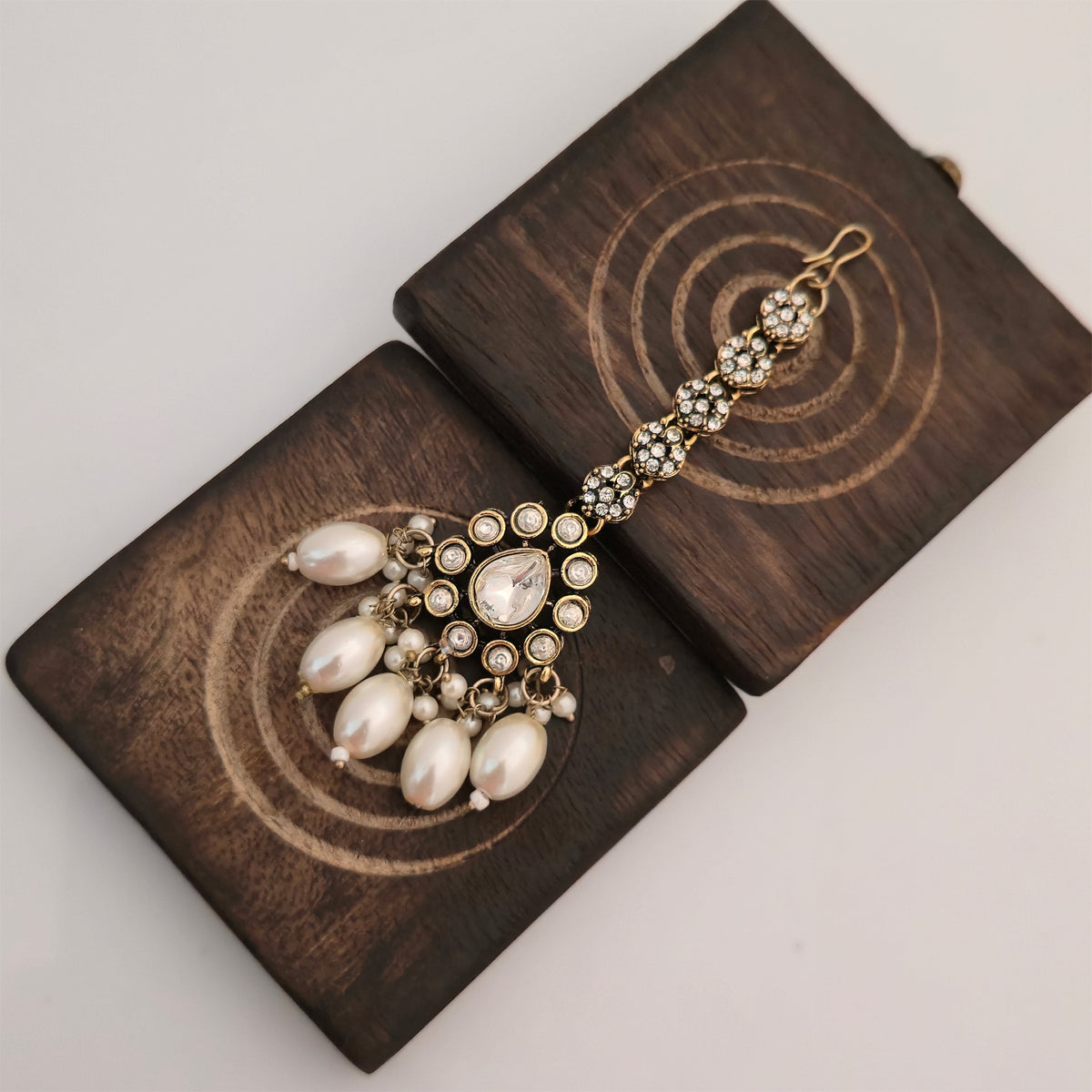 Moissanite and AD Necklace Set with Pearl Drops, Matching Earrings and Maang Tikka | Designer Jewellery for Women