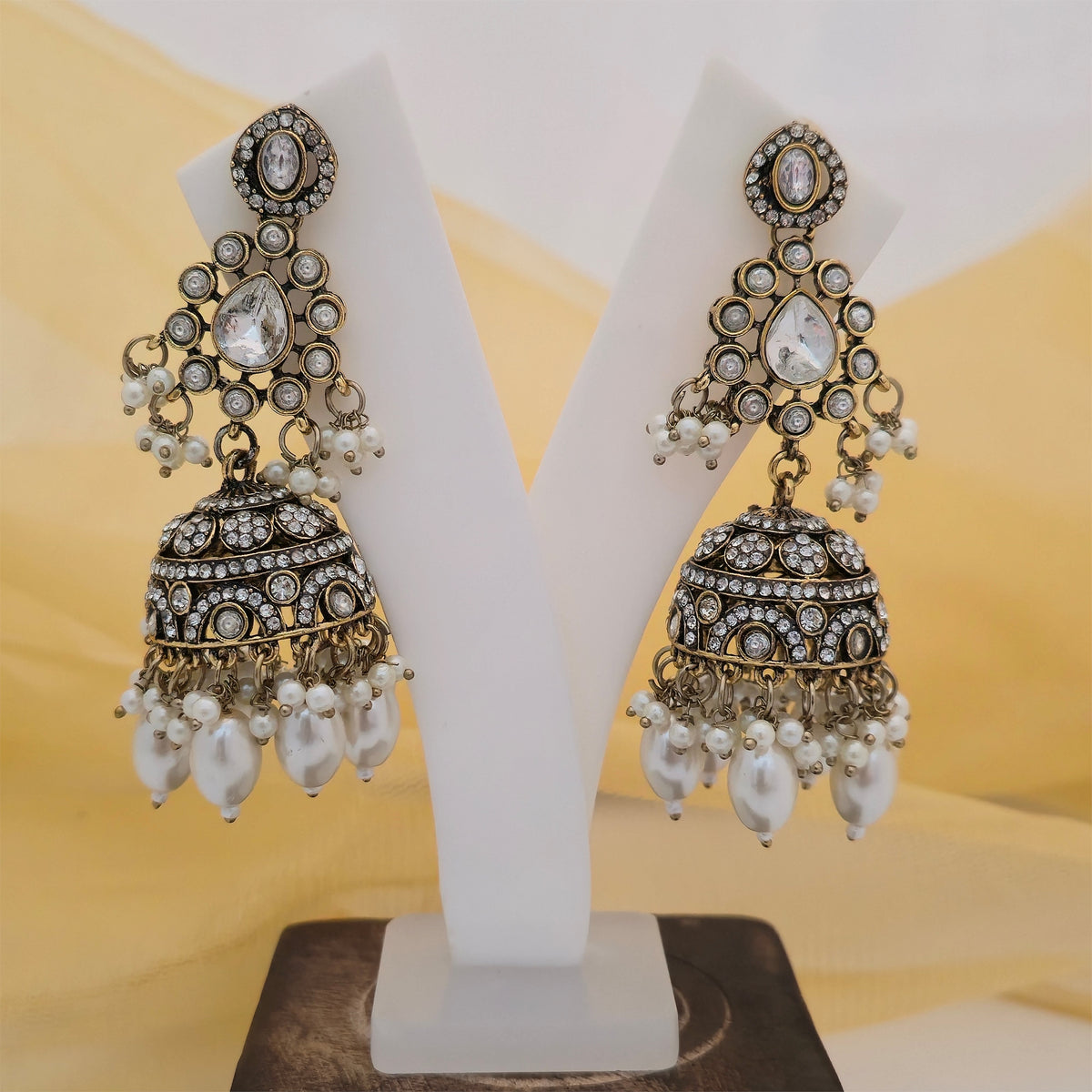 Moissanite and AD Necklace Set with Pearl Drops, Matching Earrings and Maang Tikka | Designer Jewellery for Women