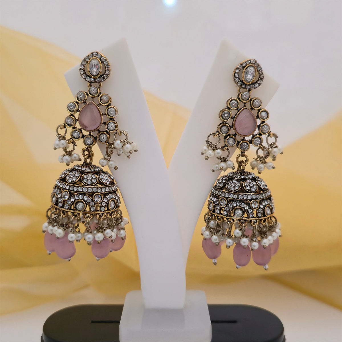 Moissanite and AD Necklace Set with Pearl Drops, Matching Earrings and Maang Tikka | Designer Jewellery for Women