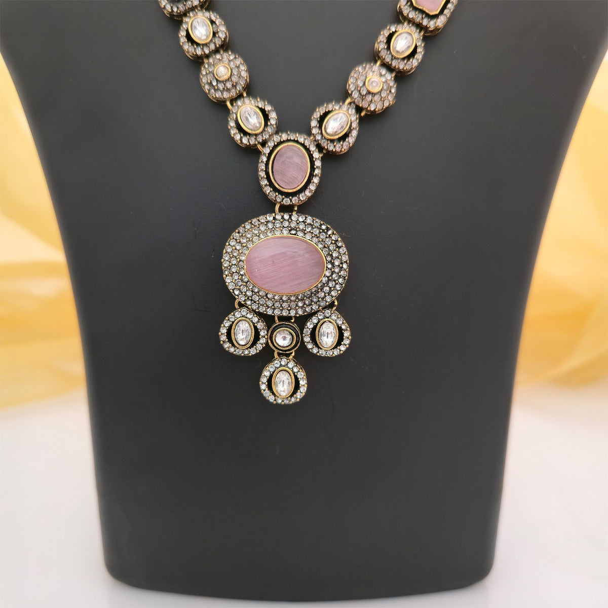 Green AD and Moissanite Necklace Set with Matching Earrings and Maang Tikka | Designer Jewellery Set for Women
