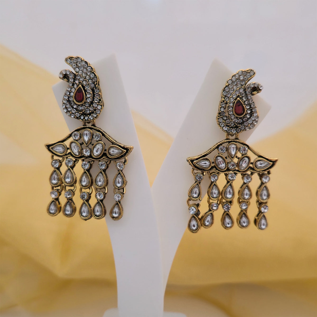 Moissanite and AD Multicolour Necklace Set with Matching Earrings & Maang Tikka | Peacock Design Jewellery for Women