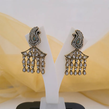 Moissanite and AD Multicolour Necklace Set with Matching Earrings & Maang Tikka | Peacock Design Jewellery for Women