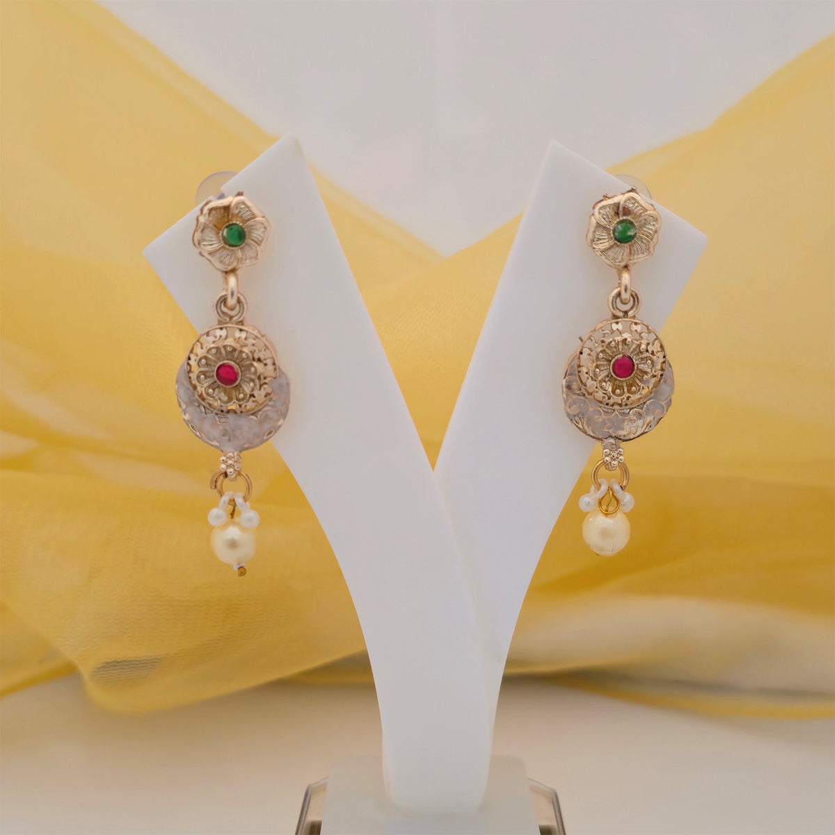 Traditional Pearl Beaded Long Necklace Set with Antique Gold-Tone Pendant and Matching Earrings | Ethnic Jewellery for Women