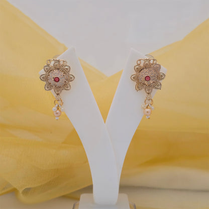 Traditional Multistrand Cream & White Beaded Necklace Set with Antique Gold-Tone Pendant and Matching Earrings for Women