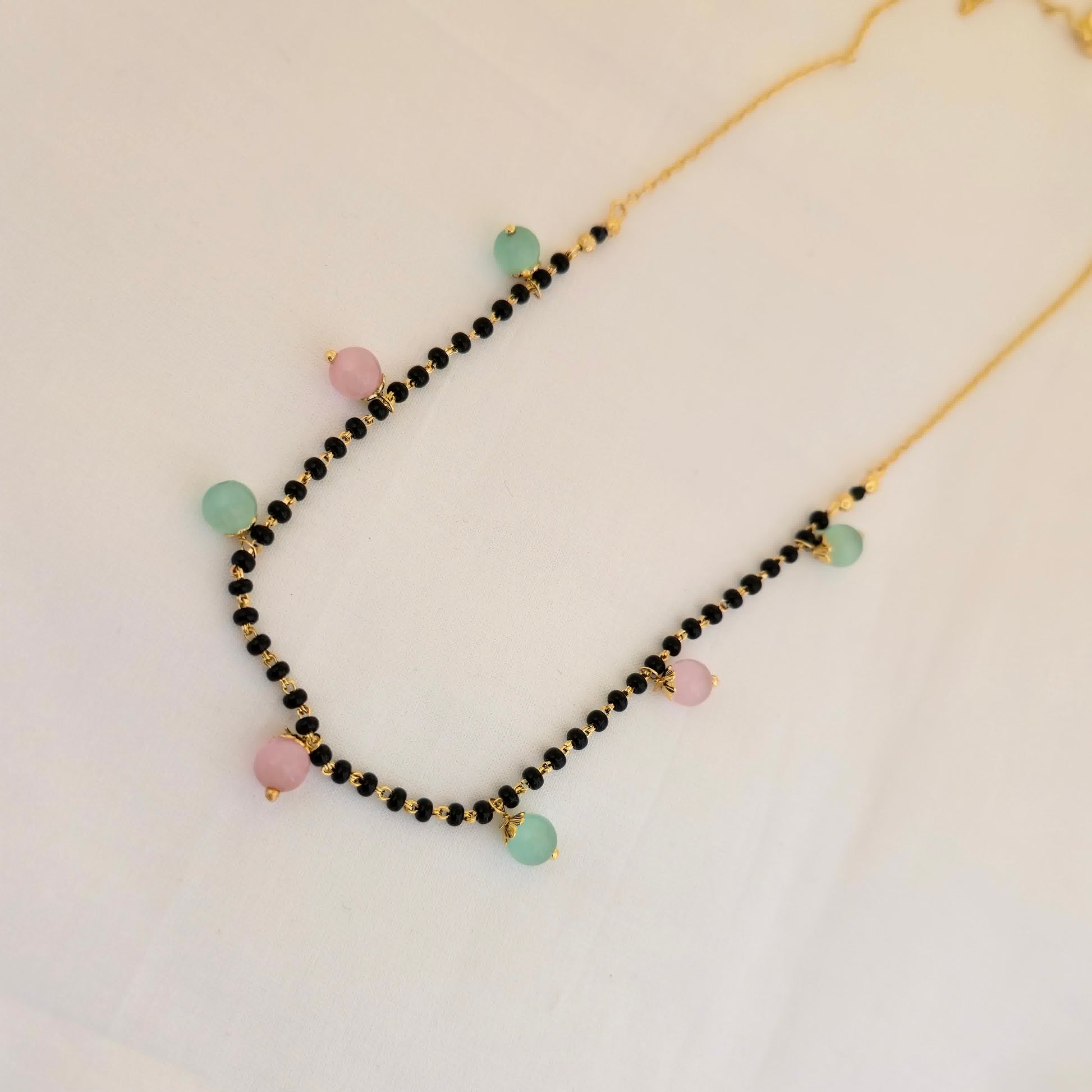 pastel mangalsutra, black bead mangalsutra, dokiya necklace, trendy mangalsutra, daily wear mangalsutra, lightweight mangalsutra, modern mangalsutra