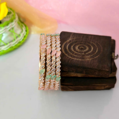 AD Baguette Stone Bangles with Pastel Oval Stones | Gold Finish Designer Bangles for Women