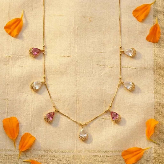 Pastel Stone Dokia Necklace for Women | Gold Finish Minimal Teardrop Necklace Design