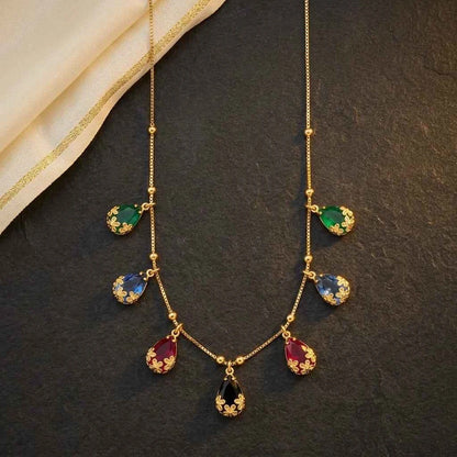 Pastel Stone Dokia Necklace for Women | Gold Finish Minimal Teardrop Necklace Design