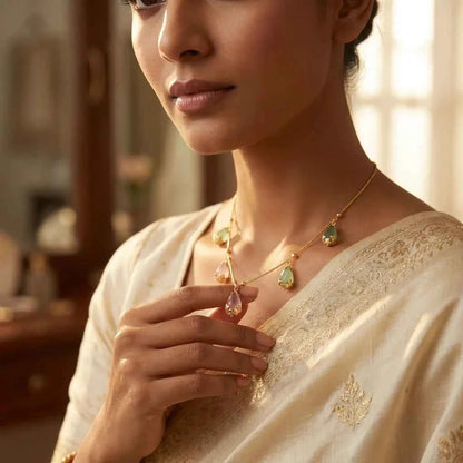 Pastel Stone Dokia Necklace for Women | Gold Finish Minimal Teardrop Necklace Design
