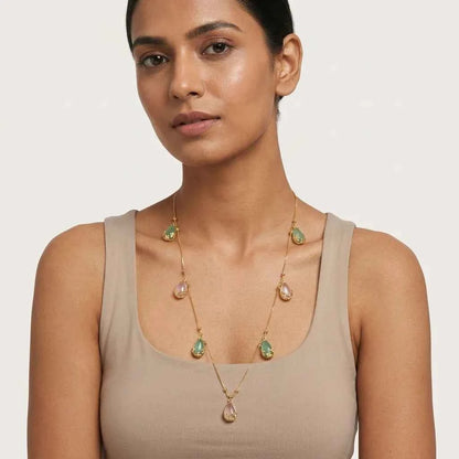 Pastel Stone Dokia Necklace for Women | Gold Finish Minimal Teardrop Necklace Design