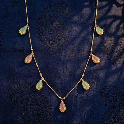 Pastel Stone Dokia Necklace for Women | Gold Finish Minimal Teardrop Necklace Design